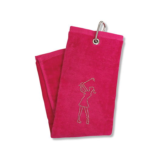 Surprizeshop Crystal Lady Golfer Tri-Fold Golf Towel in Hot Pink