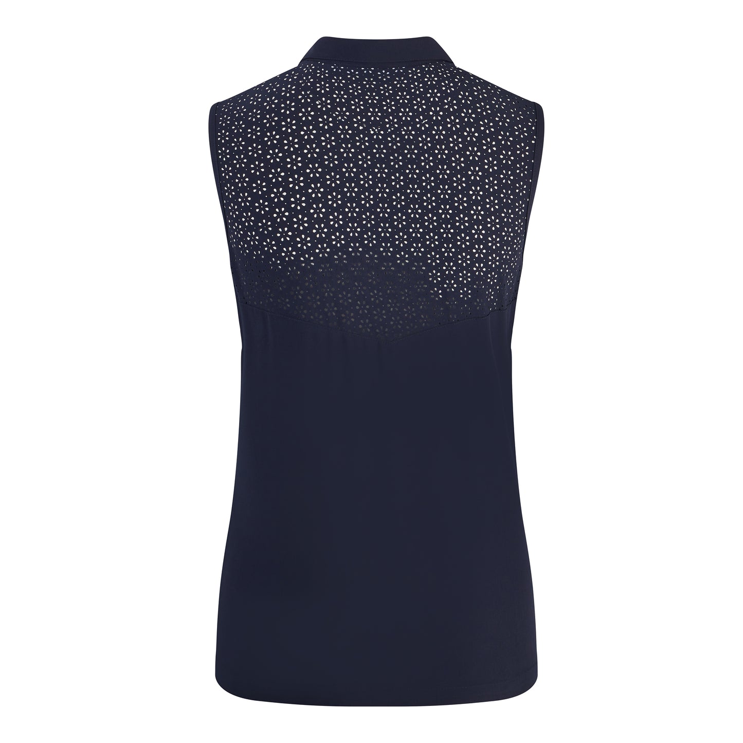 Swing Out Sister Ladies Navy Laser Print Sleeveless Golf Polo