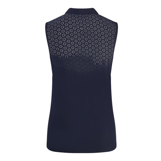 Swing Out Sister Ladies Navy Laser Print Sleeveless Golf Polo