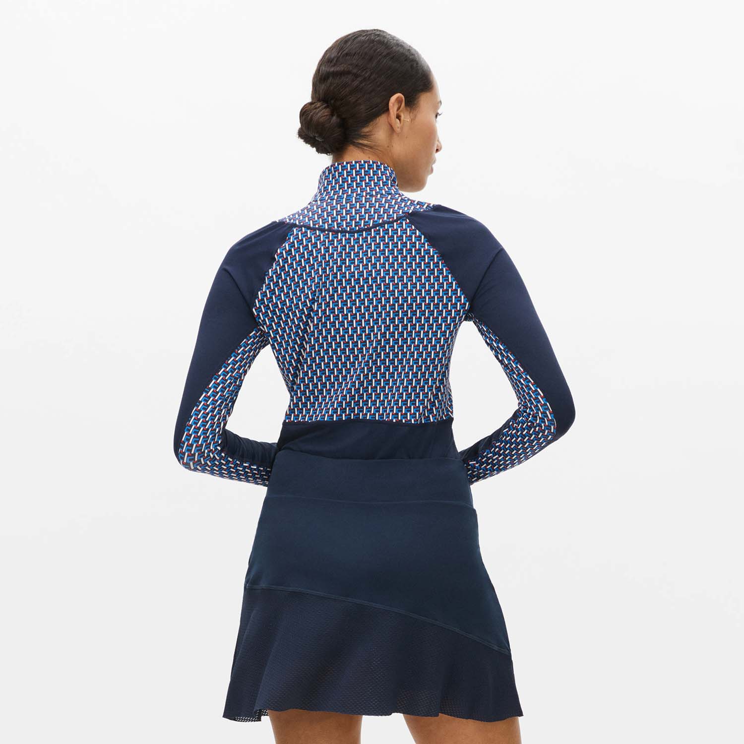 Rohnisch Ladies Long Sleeve Top with Printed Panels in Logo Blue