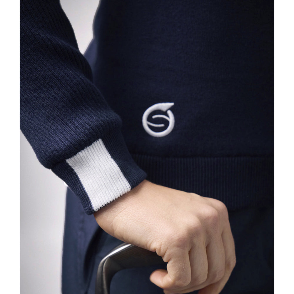 Sunderland Ladies Navy Lined Cotton Sweater - Naturally Soft with Stylish Contrast Accents