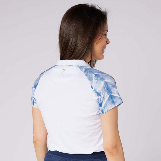 Swing Out Sister Ladies Short Sleeve Pique Polo with Contrast Sleeves for a Subtle Pop Of Print