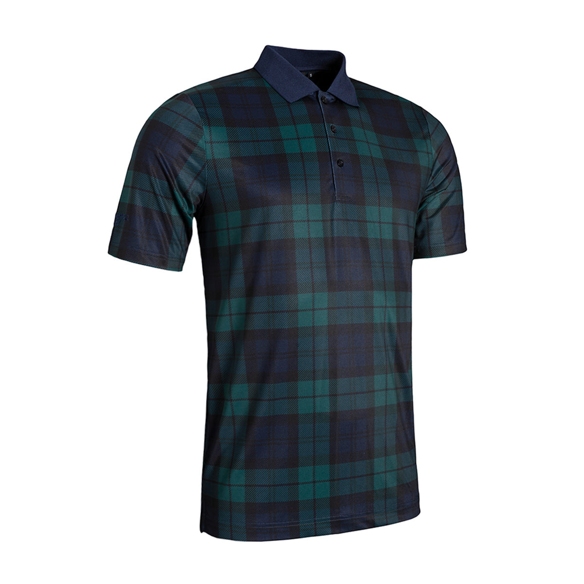 Glenmuir Mens Navy Short Sleeve Polo with Tartan Print