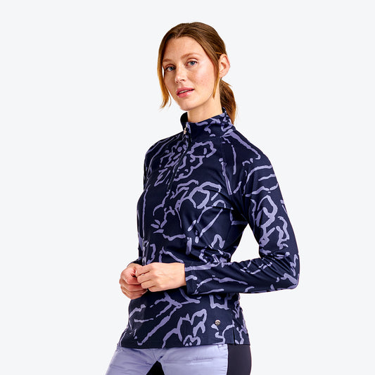 Nivo Ladies Quick-Dry Golf Top in Navy with Abstract Print