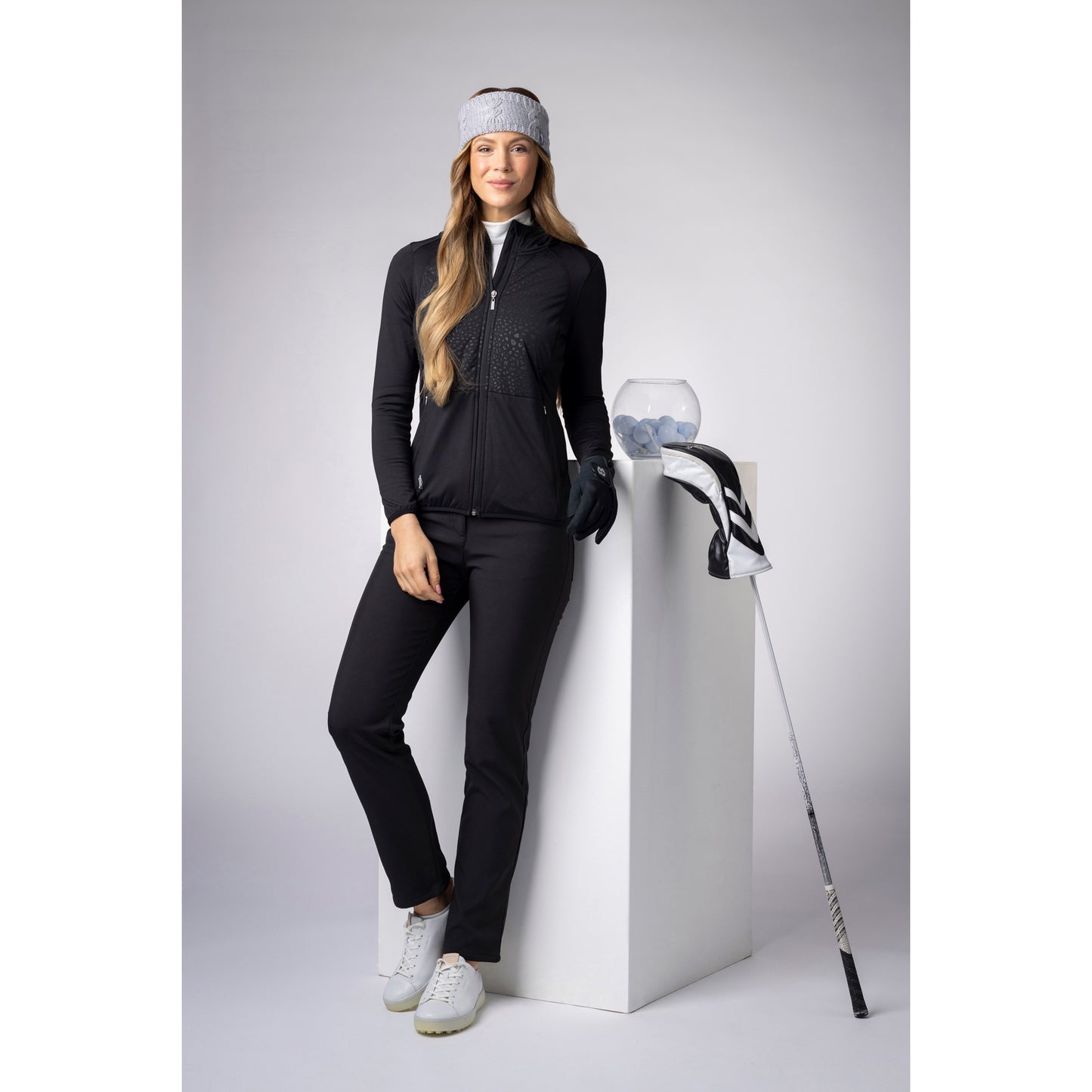 Glenmuir Ladies Black Hooded Hybrid Jacket - Feminine Style & Performance for Every Round