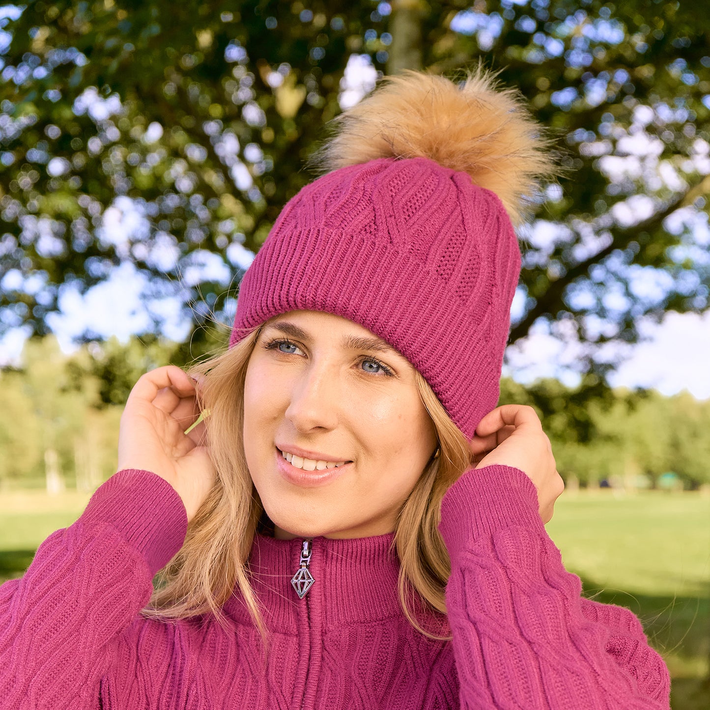 Pure Golf Ladies Lined Waterproof Bobble Hat with Cable Knit Design