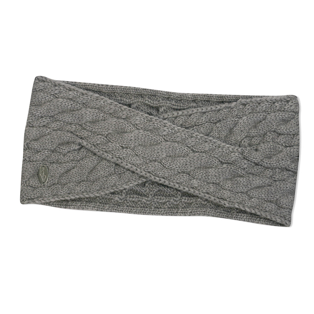 Glenmuir Ladies Robyn Cable Twist Knitted Headband in Light Grey Marl