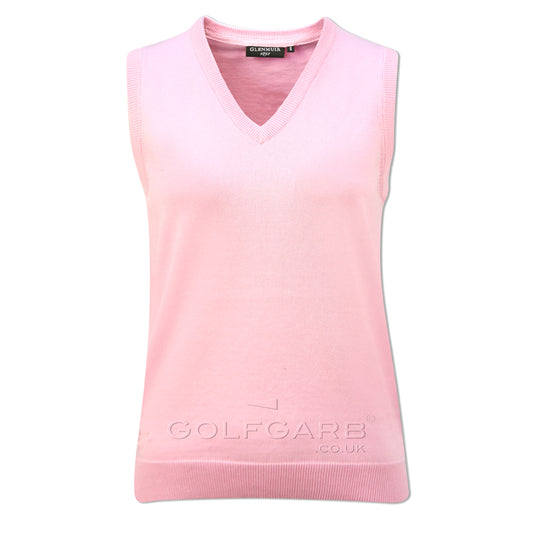 Glenmuir Ladies 100% Cotton Sleeveless V-Neck Sweater in Candy Pink