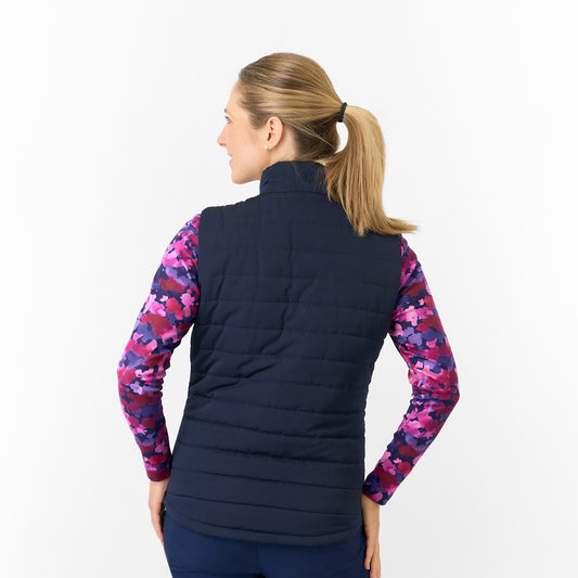 Pure Golf Ladies Reversible Gilet in Navy & Abstract Watercolour Print