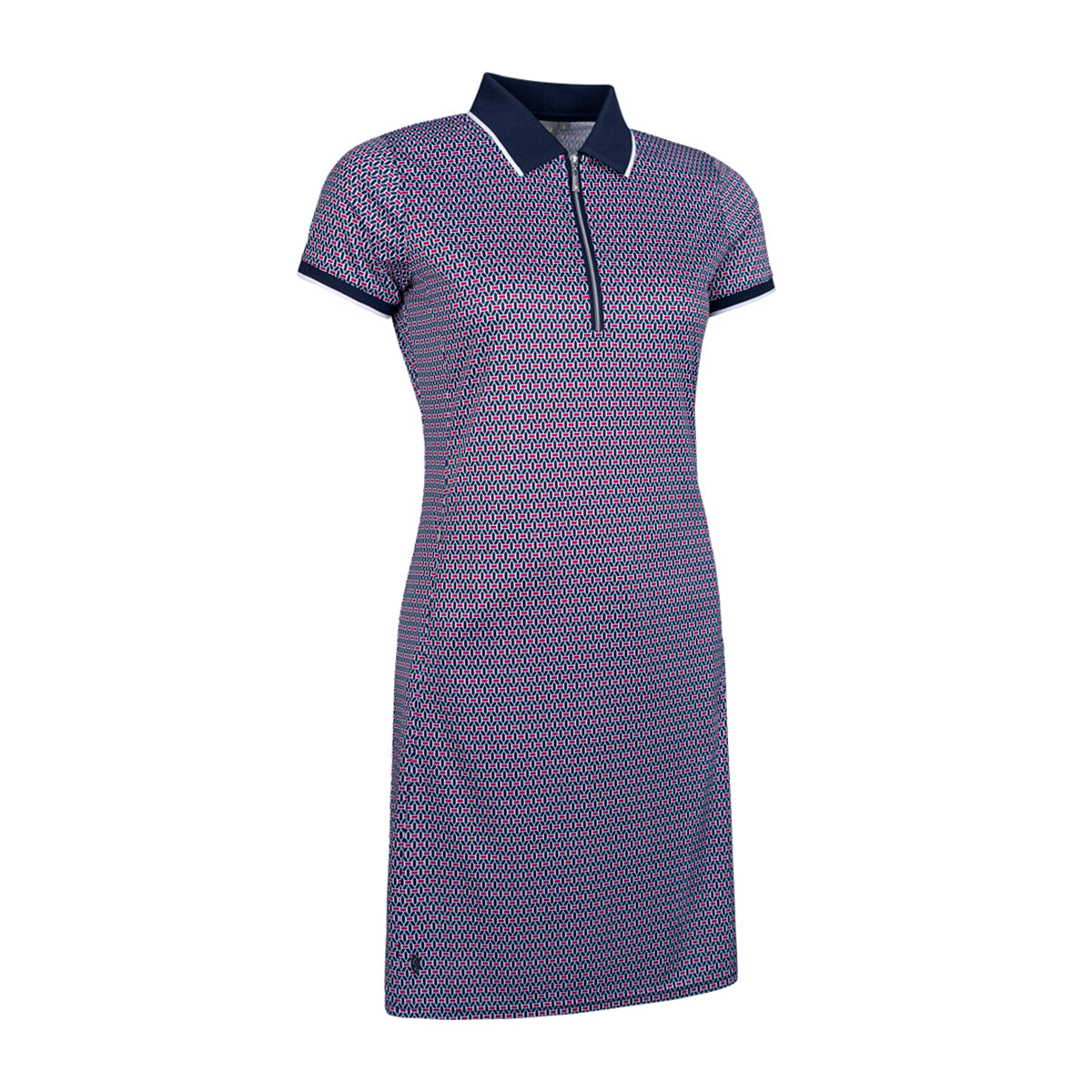 Glenmuir Ladies Navy Short Sleeve Dress with Delicate Mosaic Weave Print