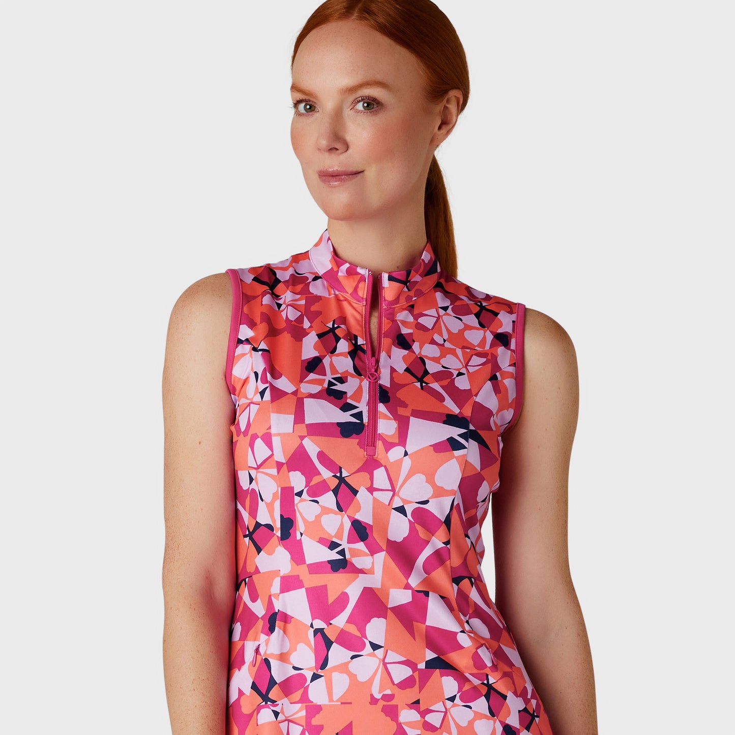 Callaway Ladies Geometric Floral Print Golf Dress with Fluted Hem