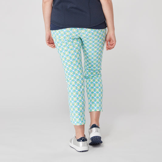 Swing Out Sister Ladies Dazzling Blue and Emerald Mosaic Pattern 7/8 Trousers