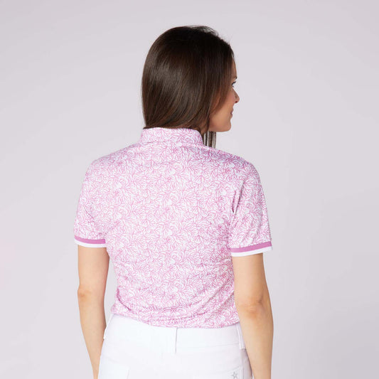 Swing Out Sister Ladies Ultra-Soft Short Sleeve Polo with Head Turning Print for All Day Style & Comfort