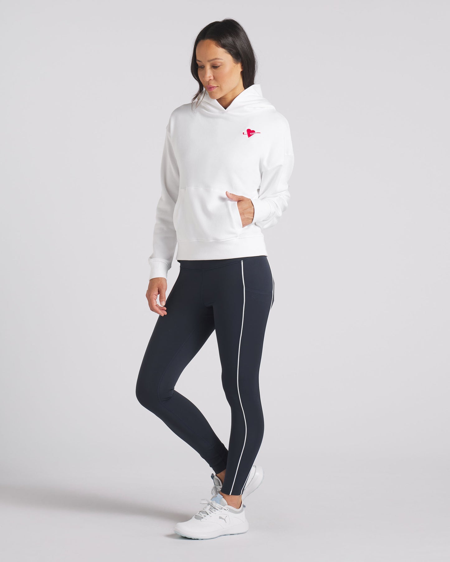Puma Ladies You-V Leggings in Deep Navy with White Piping Detail