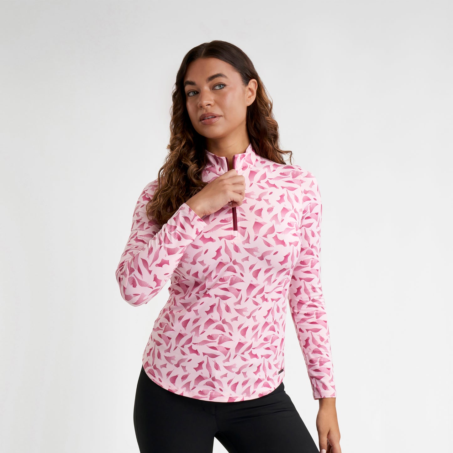 Green Lamb Ladies Soft-Stretch Abstract Linear Print 1/4 Zip Top