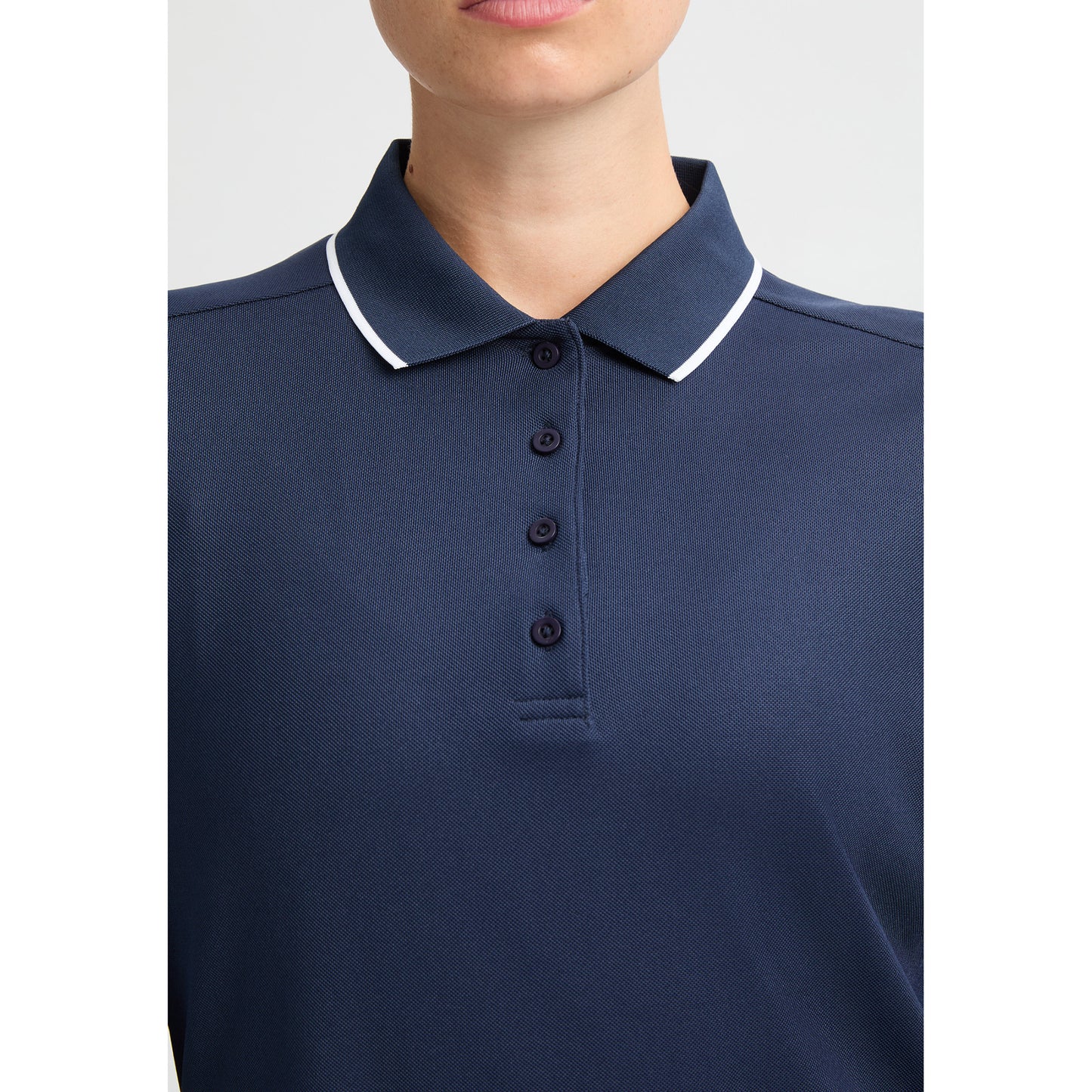 Rohnisch Ladies Classic Long Sleeve Navy Polo Shirt with Contrast Trim
