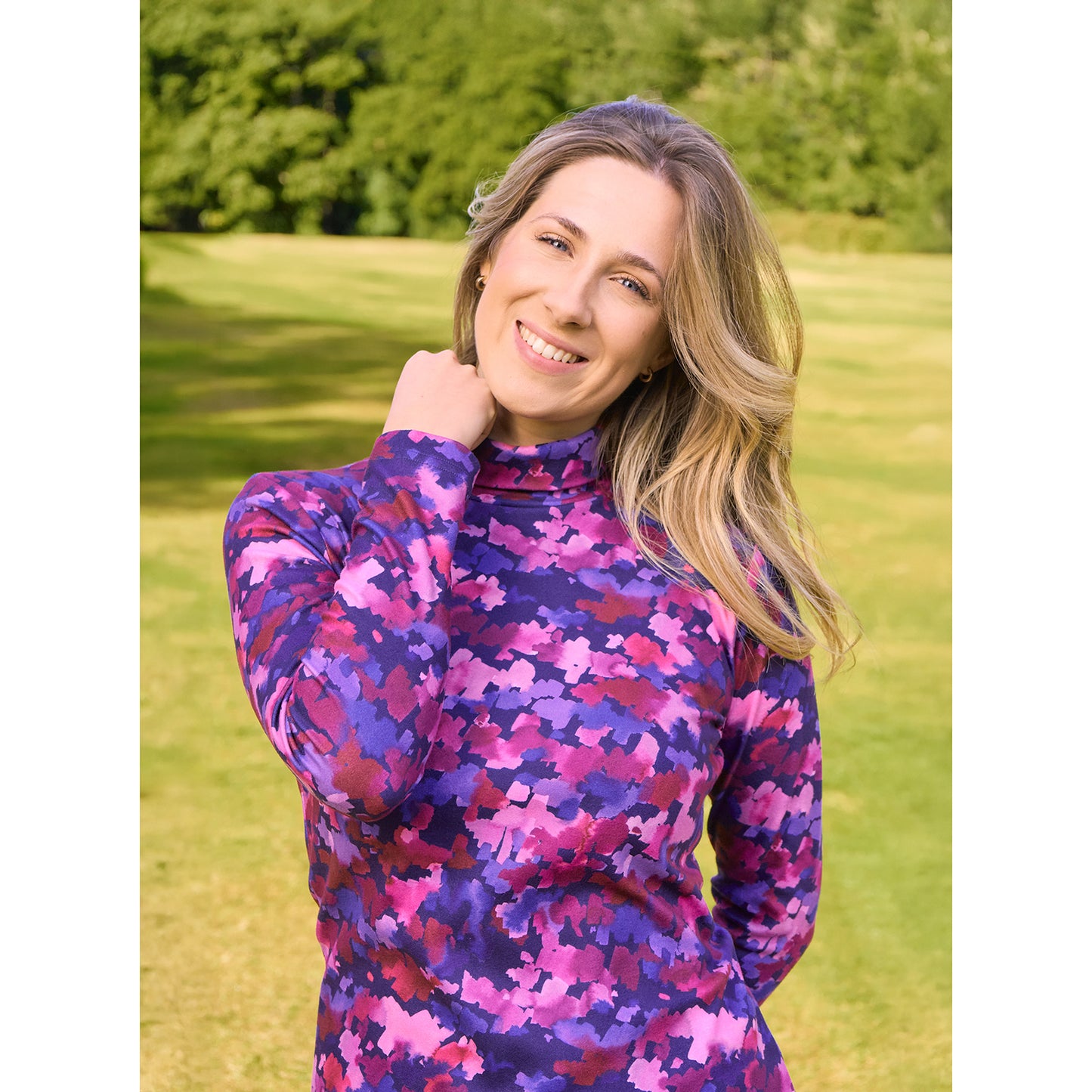 Pure Ladies Brushed-Backed Roll Neck in Abstract Watercolour Print