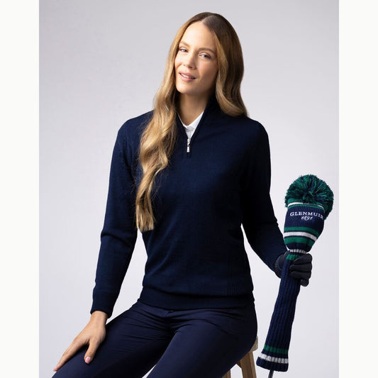 Glenmuir Ladies Merino Blend Lined Sweater with Water Repellent Finish in Navy