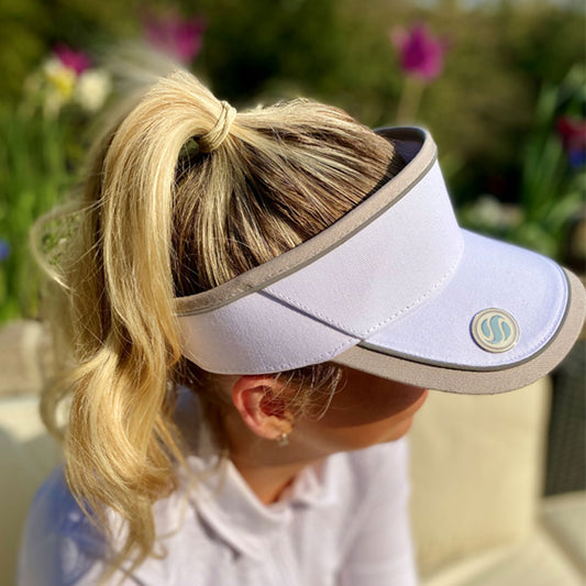 Surprizeshop Ladies Golf Visor in White with Taupe Trim