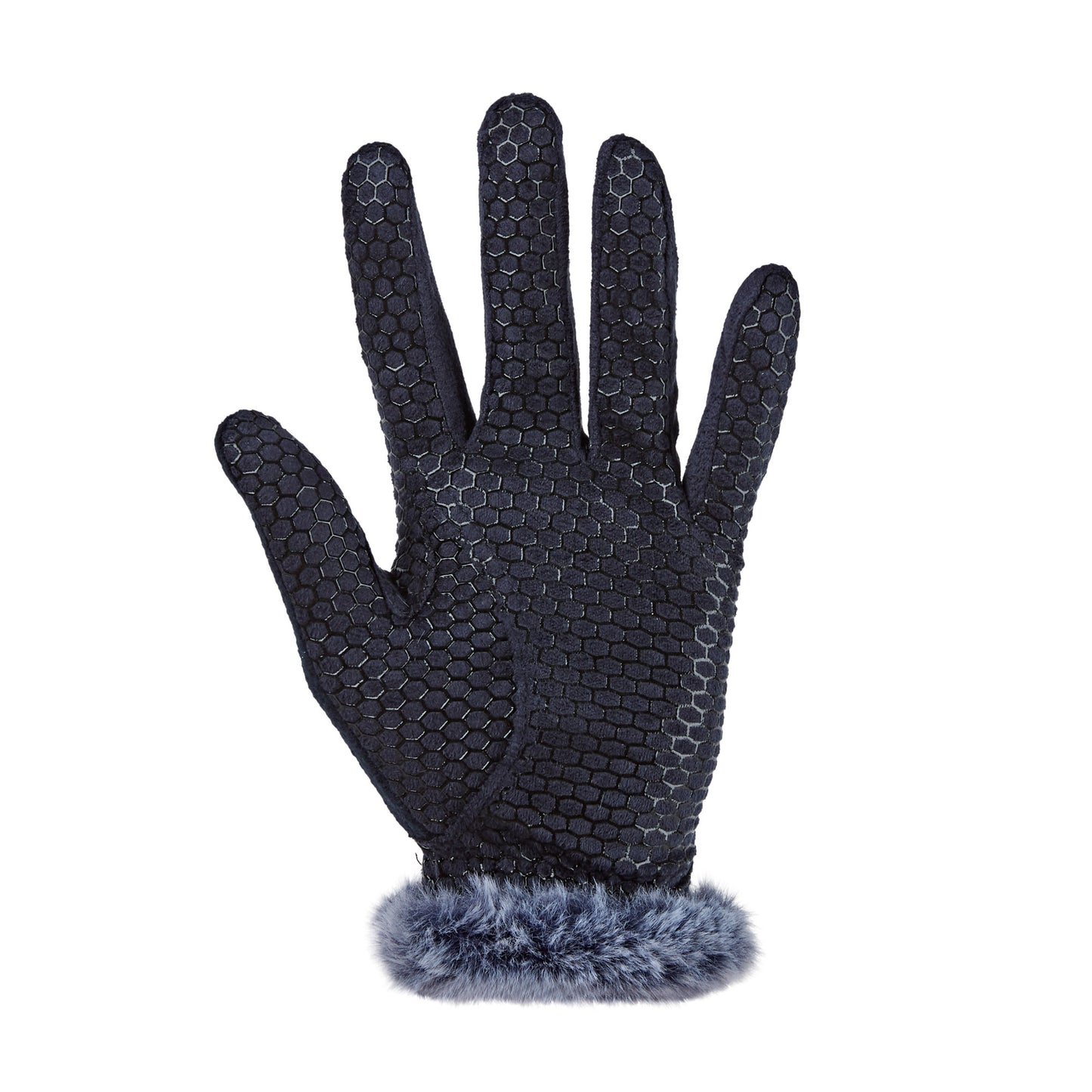 Swing Out Sister Ladies Winter Fleece Gloves with Faux Fur Trim in Navy