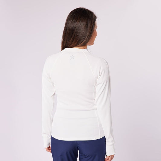 Swing Out Sister Ladies Collarless Ribbed Jacket with Soft-Stretch in Warm White