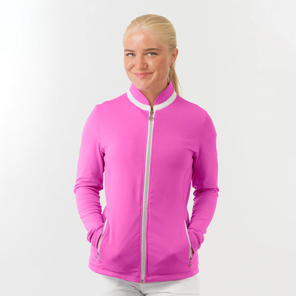 Pure Golf Ladies Full Zipped Mid-Layer Jacket in Azalea Pink