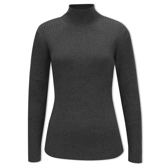 Callaway Golf Ladies High Mock Neck Ribbed Sweater in Charcoal Grey