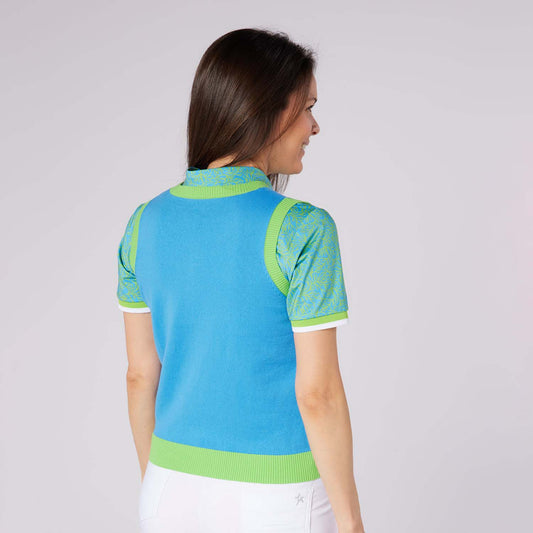 Swing Out Sister Ladies Soft Cotton Sleeveless Sweater with Head turning Colour Block Trim