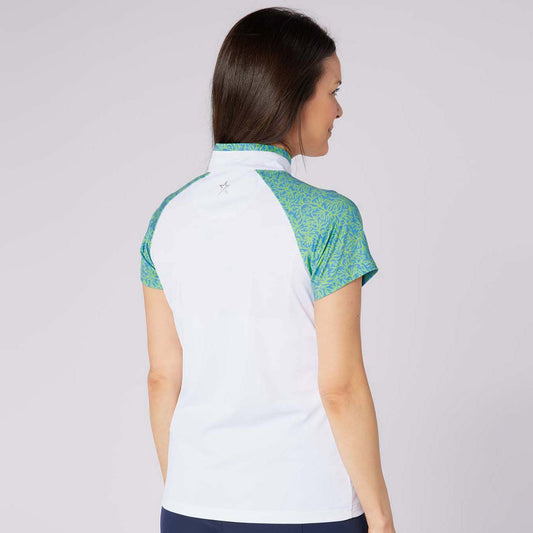 Swing Out Sister Ladies Short Sleeve Pique Polo with Contrast Sleeves for a Subtle Pop Of Print