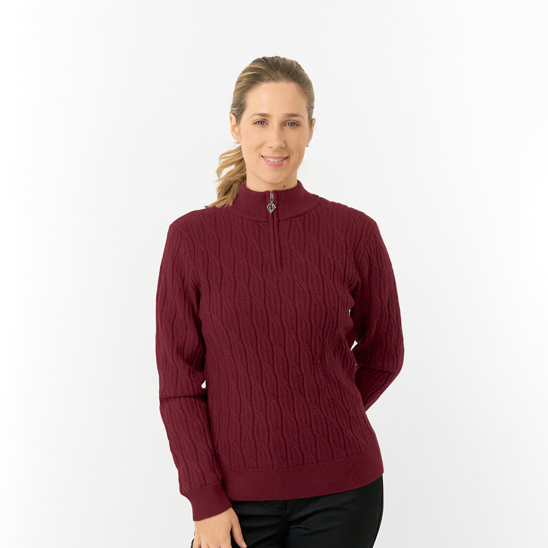 Pure Golf Ladies Quarter Zip Cable Knit Lined Sweater