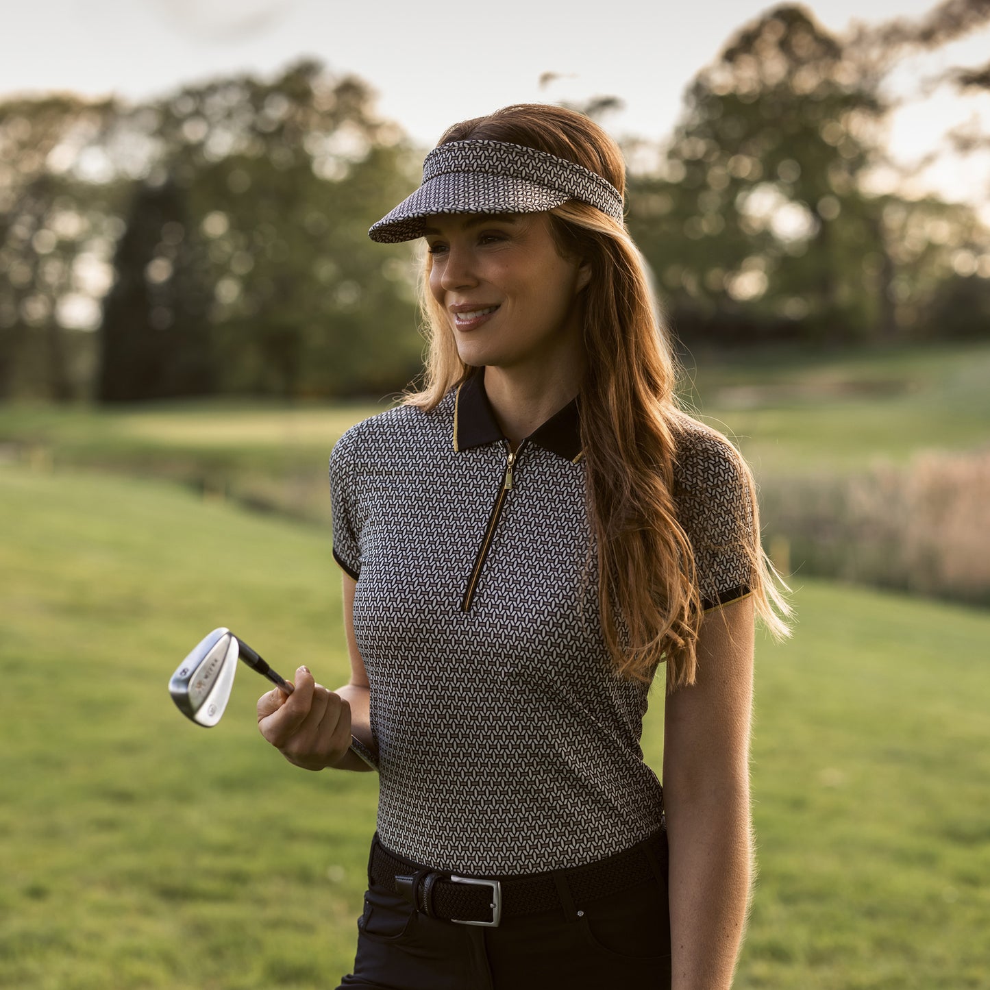 Glenmuir Ladies Short Sleeve Polo with Delicate Mosaic Weave Print