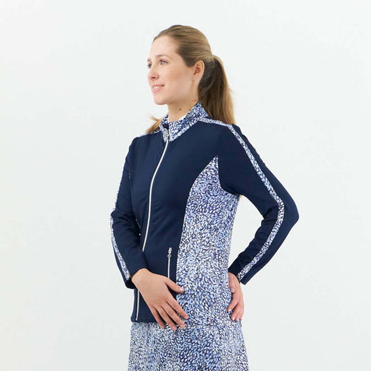 Pure Ladies Full-Zip Mid-Layer Golf Jacket in Navy and Peardrop Sapphire Print