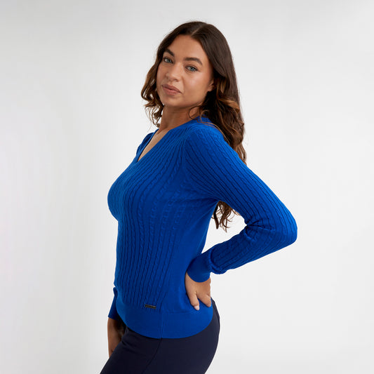 Green Lamb Ladies Cashmere Blend V-Neck Cable Knit Sweater