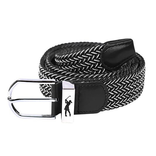 Surprizeshop Ladies Elasticated Braided Stretch Golf Belt in Black & White