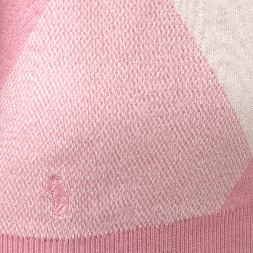 Diamond Argyle Zip-Neck Sweater with Cashmere in Candy & White