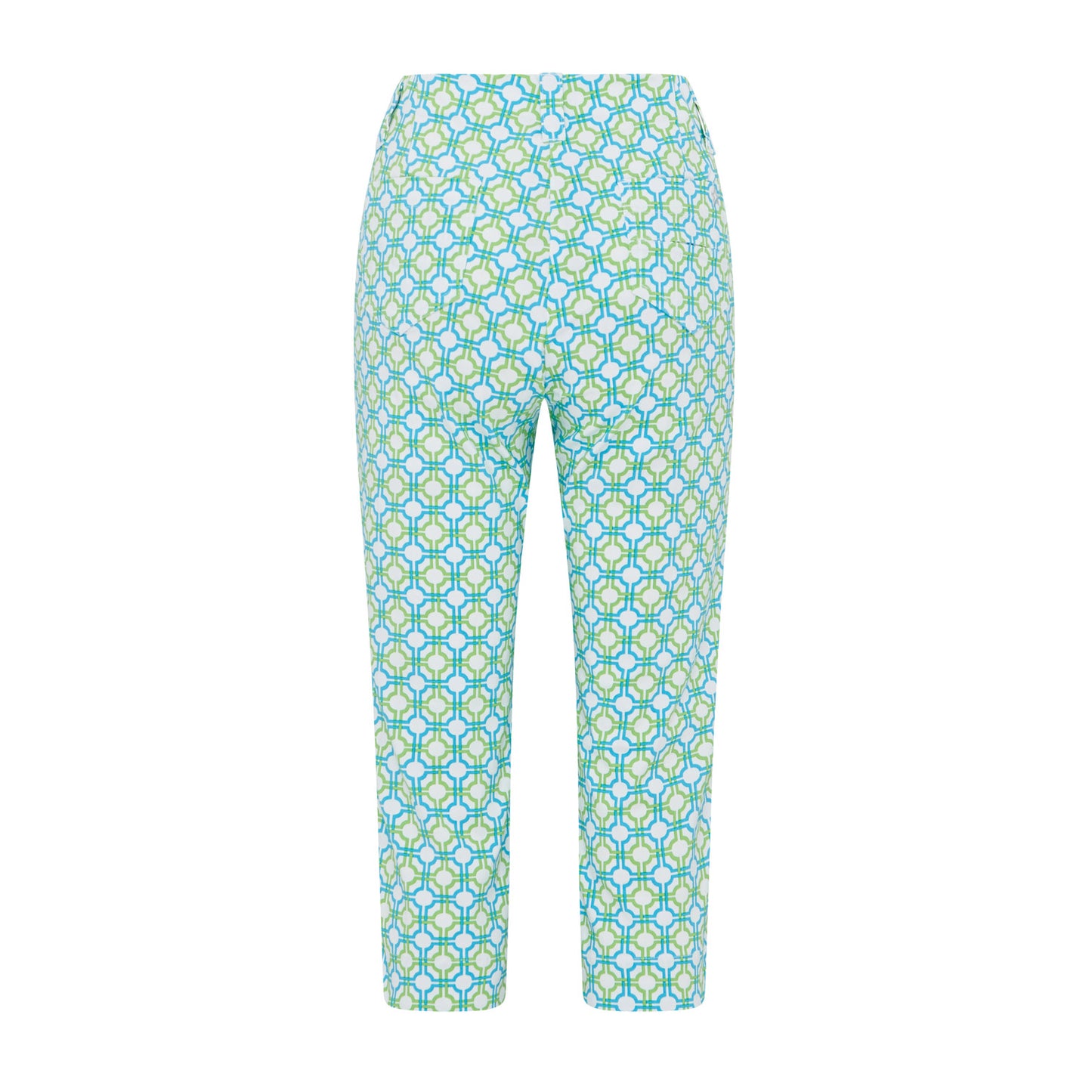 Swing Out Sister Women's Pull-On Capris in Dazzling Blue and Emerald with Mosaic Pattern