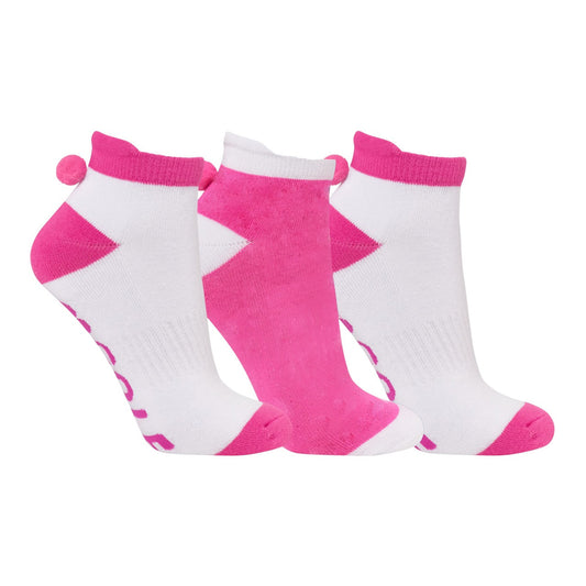 Surpizeshop Ladies 3 Pair Pack Pom Pom Golf Socks in White & Pink