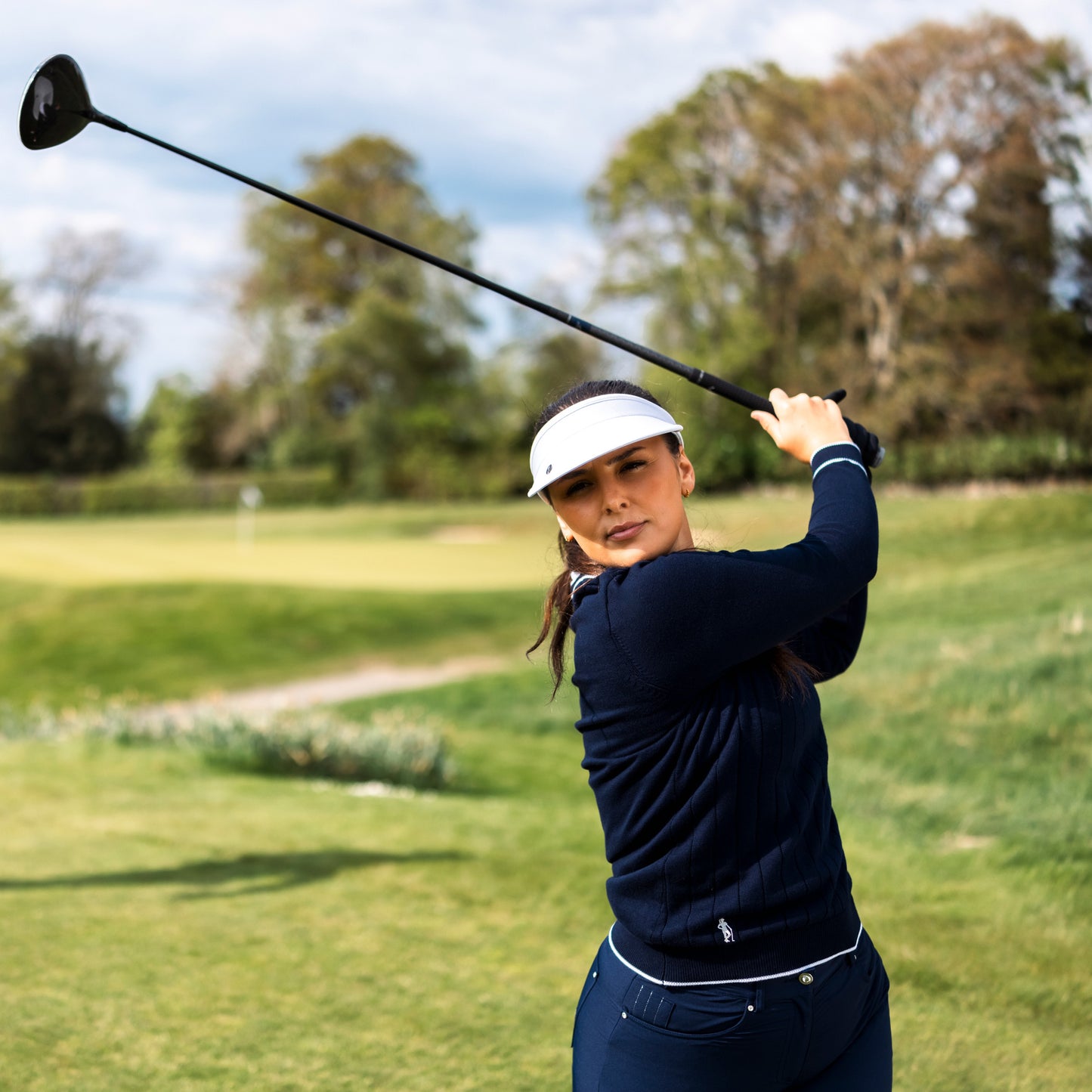 Glenmuir Ladies Refined Navy Vertical Ribbed Stitch Sweater