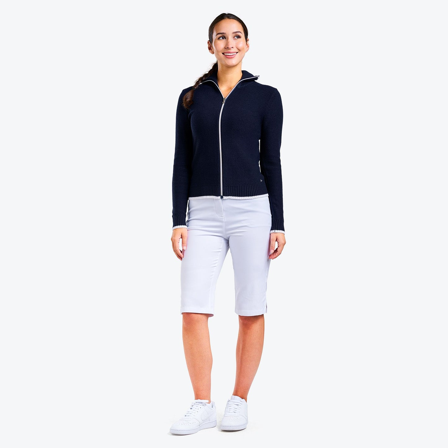Nivo Ladies Full-Zip Deep Collar Cardigan in Navy - Large Only Left