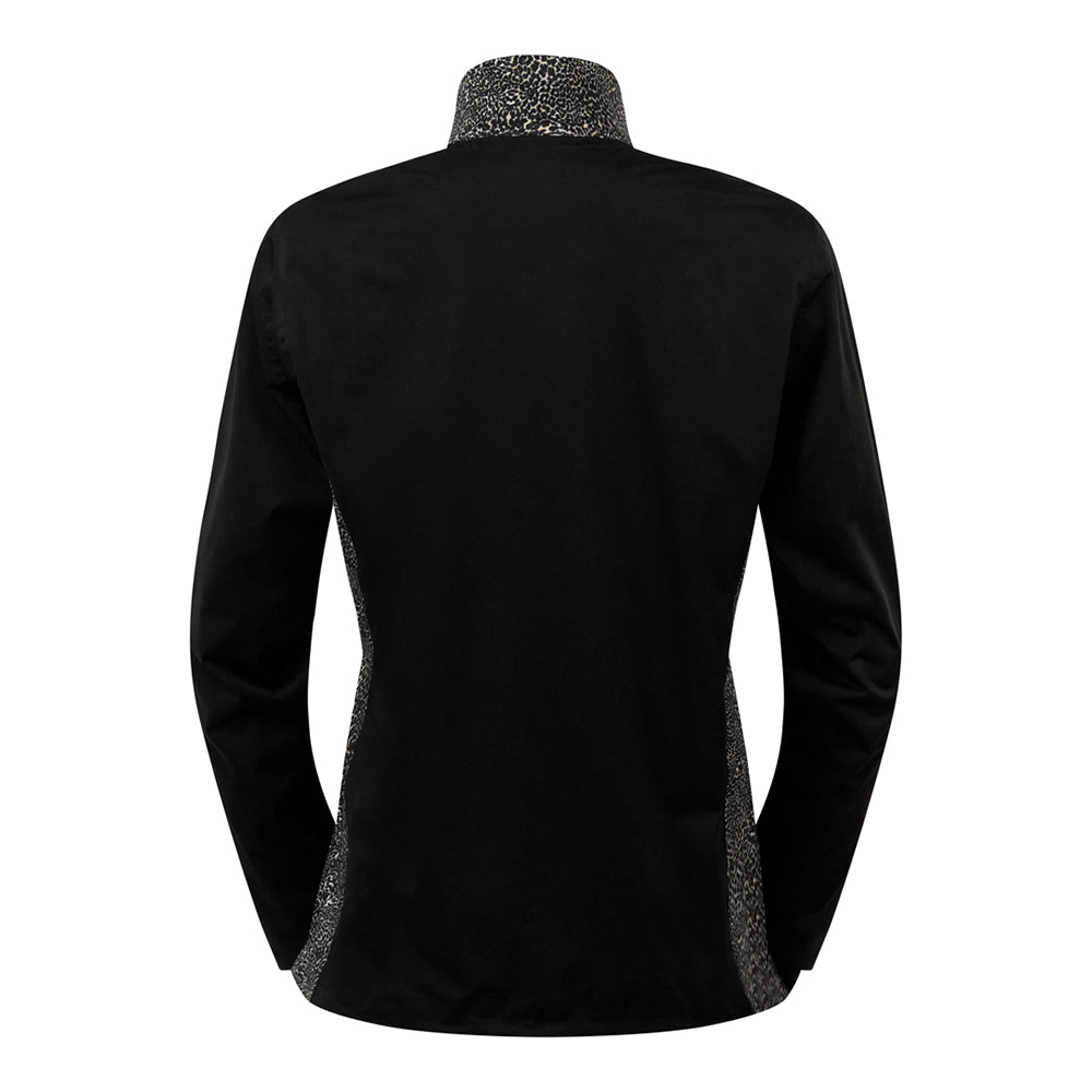 Pure Golf Ladies Lightweight Waterproof Jacket in Black and Cheetah Print