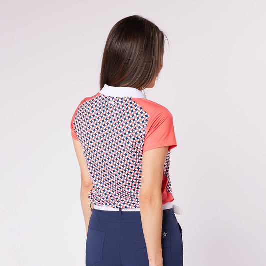 Swing Out Sister Zip-Neck Tile Print Cap Sleeve Polo