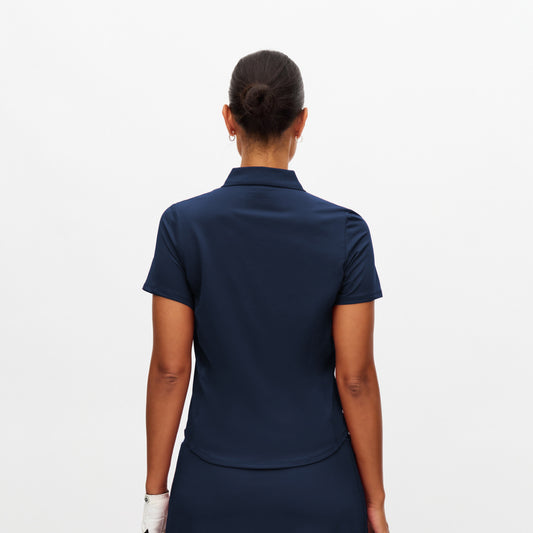 Rohnisch Women's Short Sleeve Polo in Navy- Elegant Stretch Comfort for On and Off the Course