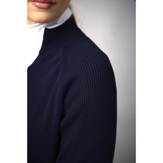 Sunderland Ladies Navy Lined Cotton Sweater - Naturally Soft with Stylish Contrast Accents