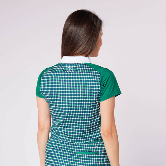 Swing Out Sister Zip-Neck Geo Print Cap Sleeve Polo