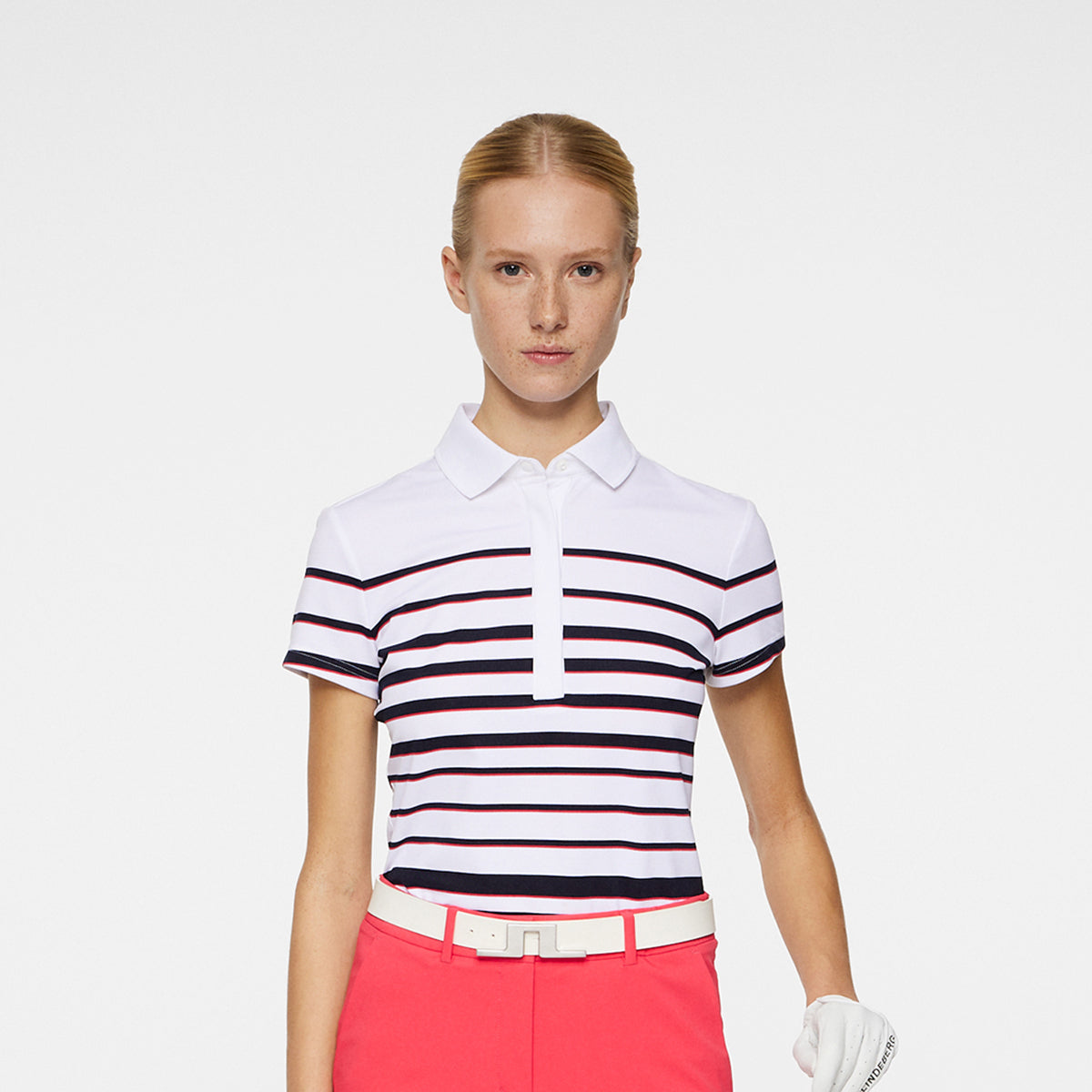 J.Lindeberg Ladies Striped Short Sleeve Polo - Last One XL Only Left
