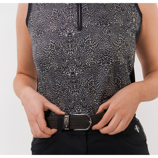 Pure Golf Ladies Woven Stretch Belt in Cheetah Black