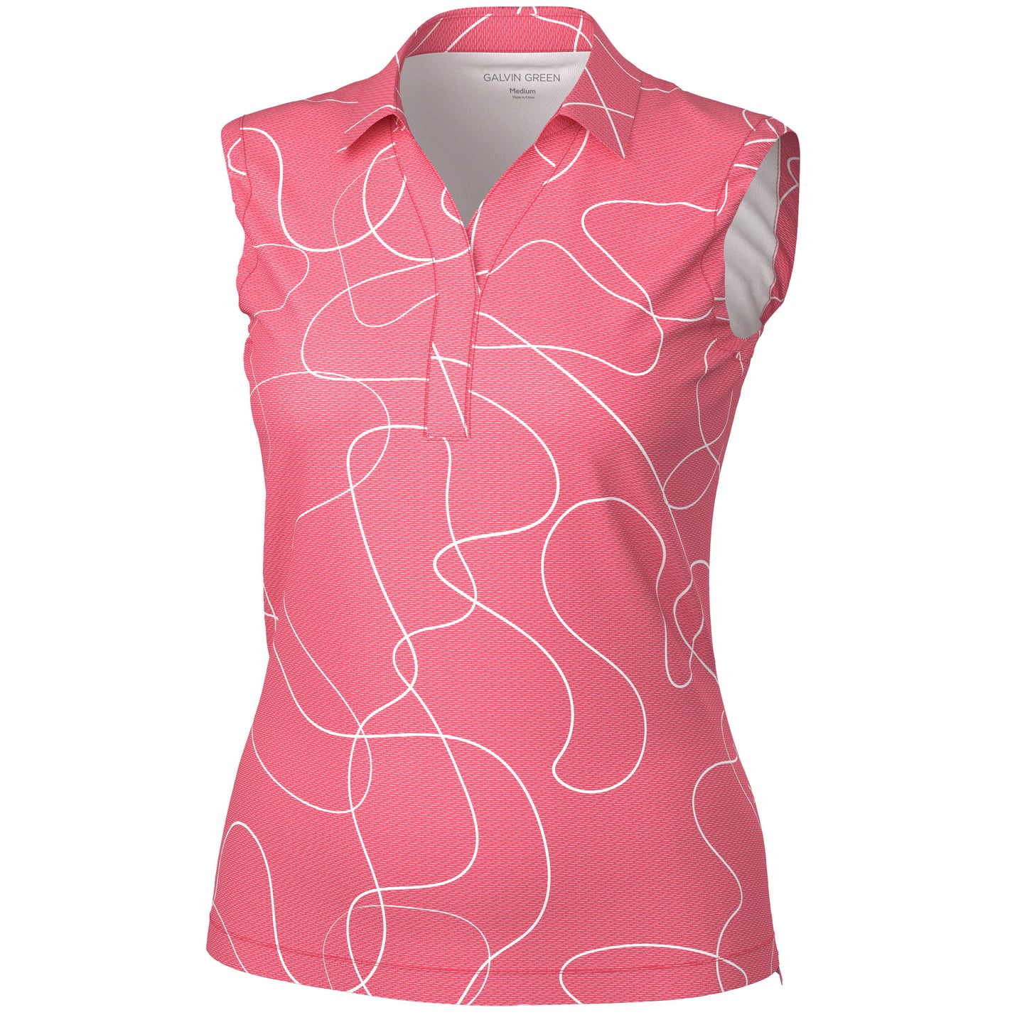 Galvin Green Ladies  VENTIL8 PLUS Sleeveless Polo with Swirling Ribbon Print in Camelia Rose