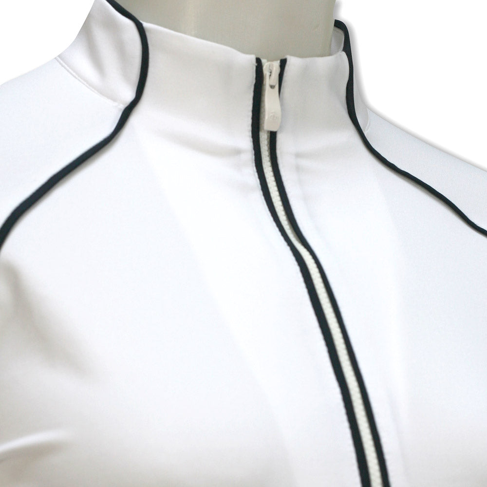 Original Penguin Ladies Long Sleeve Mesh Panel Zip Top in Bright White