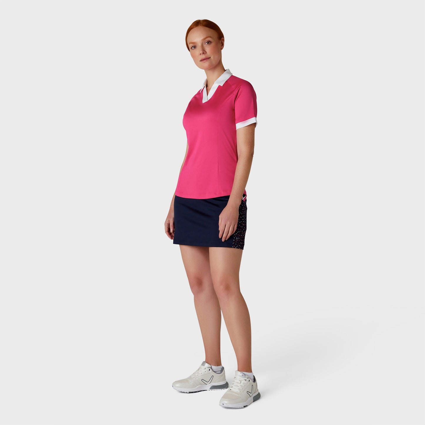 Callaway Ladies Short Sleeve Colour Block Golf Polo in Pink Peacock