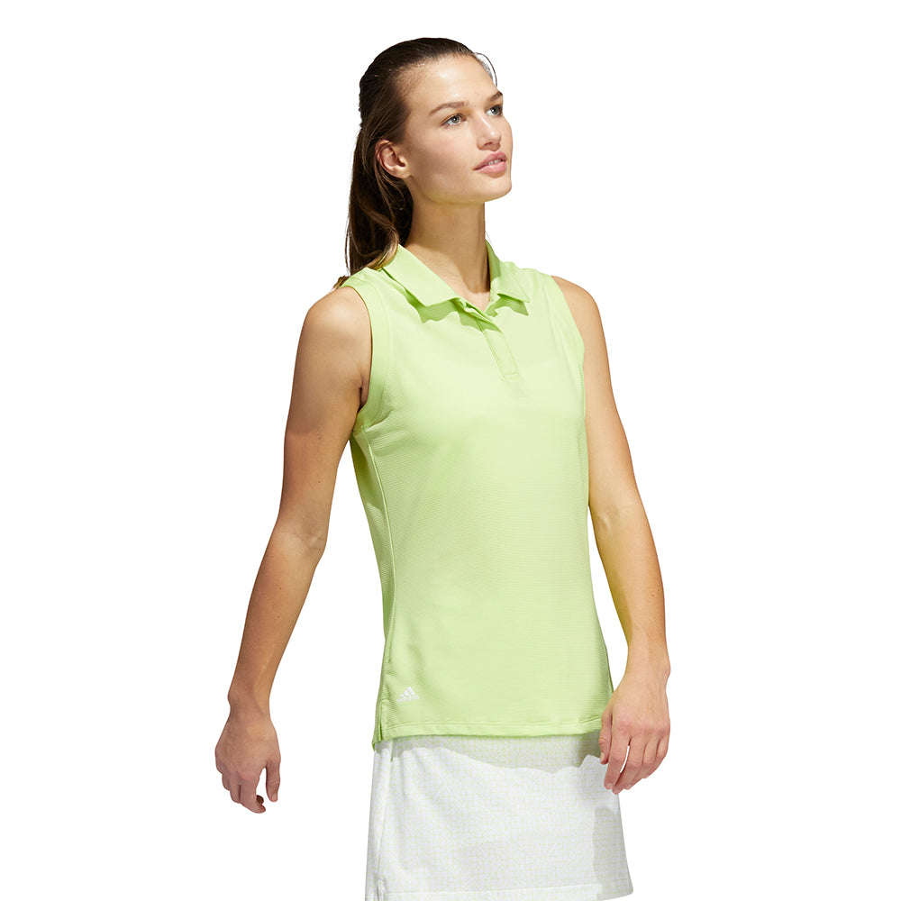 adidas Ladies Linear Textured Sleeveless Golf Polo in Pulse Lime